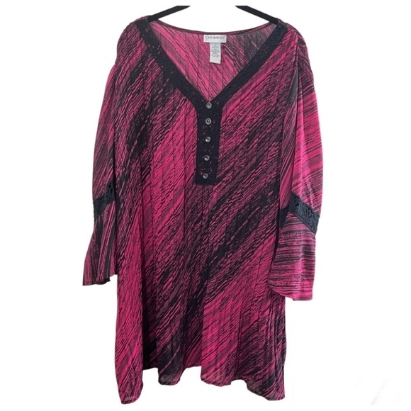 Catherines Top 22 Pink Tunic Striped Feminine Boho Western Whimsigoth Artsy 80s - Picture 1 of 10